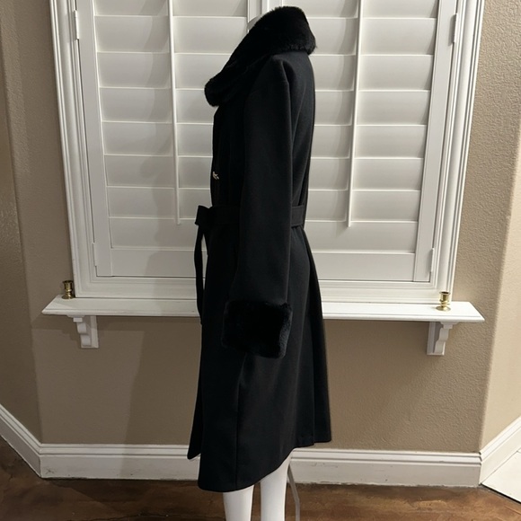 River Island Black Villanelle Coat Long w/ Faux Fur & Detachable Collar - Picture 5 of 13